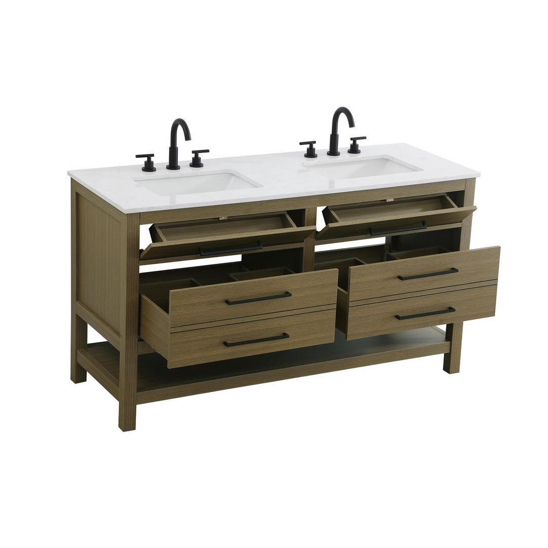 60 Inch Double Bathroom Vanity In Chestnut Brown - View 4 - Joshua Marshal
