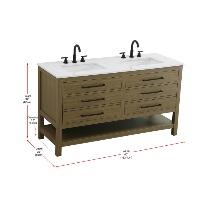 60 Inch Double Bathroom Vanity In Chestnut Brown - View 6 - Joshua Marshal