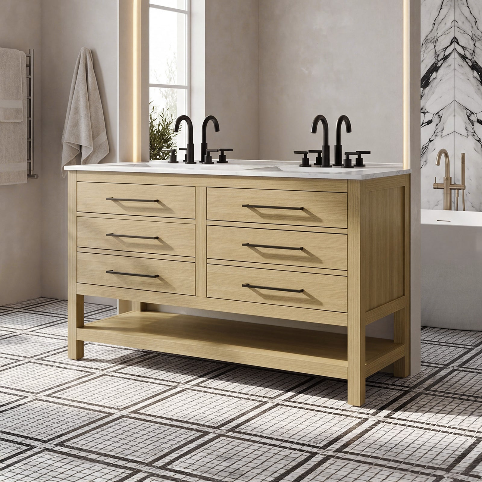 60 Inch Double Bathroom Vanity In Honey Brown Honey Brown Finish - KITCHEN & BATH by Joshua Marshal