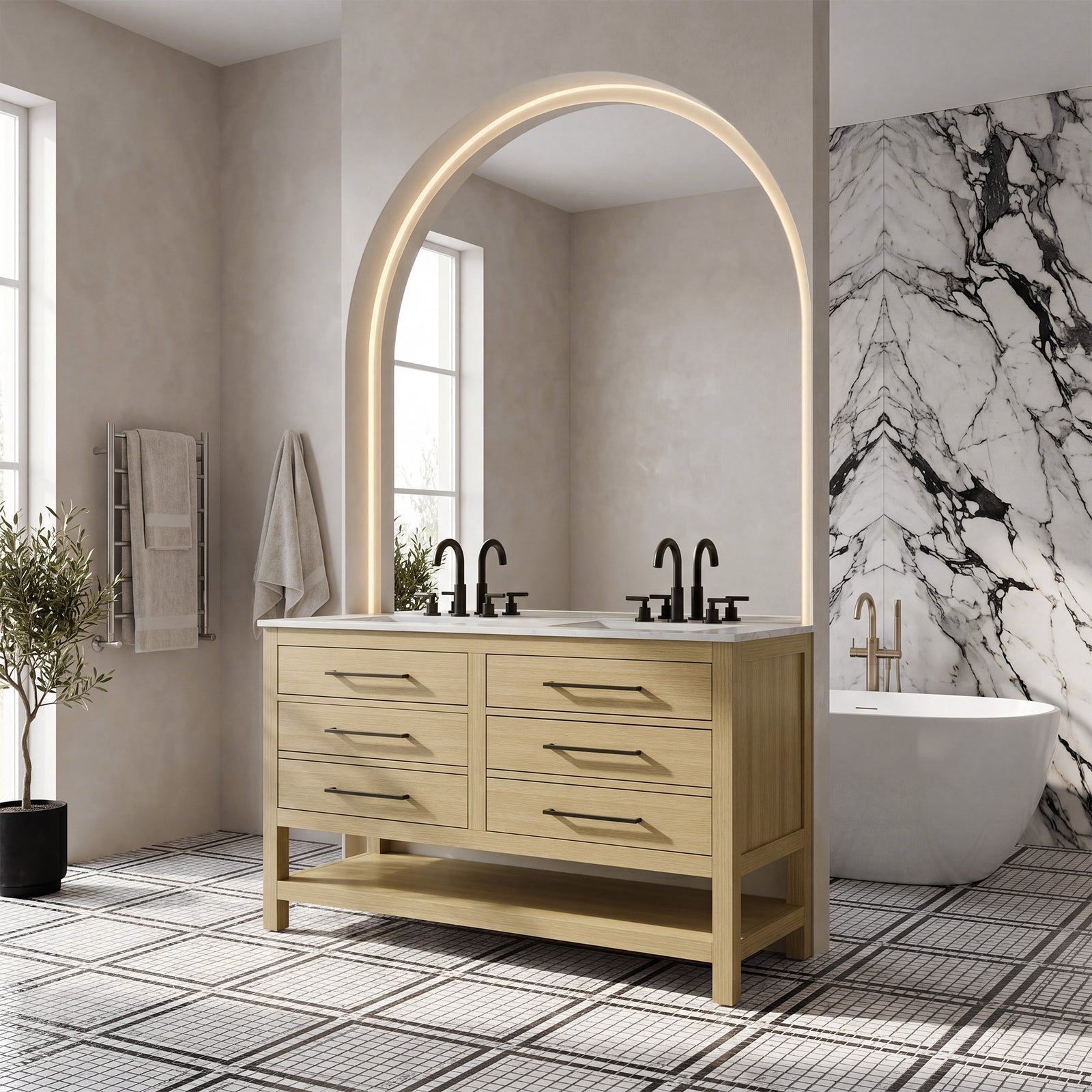 60 Inch Double Bathroom Vanity In Honey Brown - View 2 - Joshua Marshal