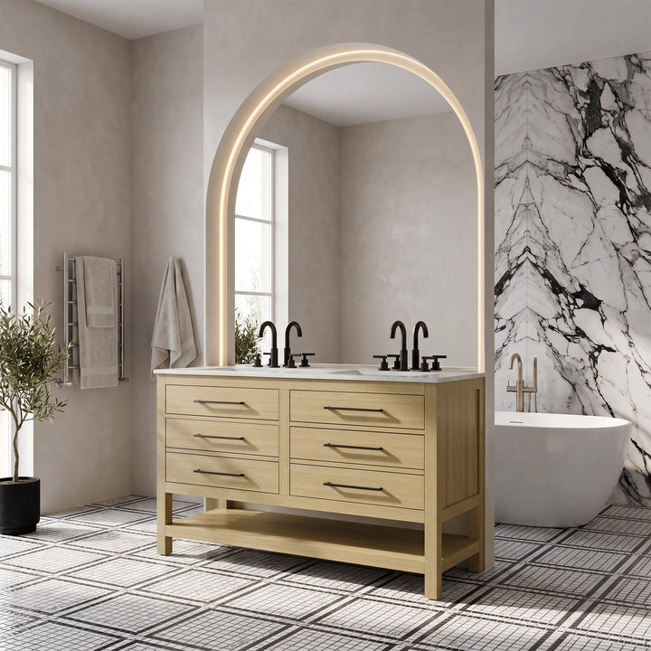 60 Inch Double Bathroom Vanity In Honey Brown - View 2 - Joshua Marshal
