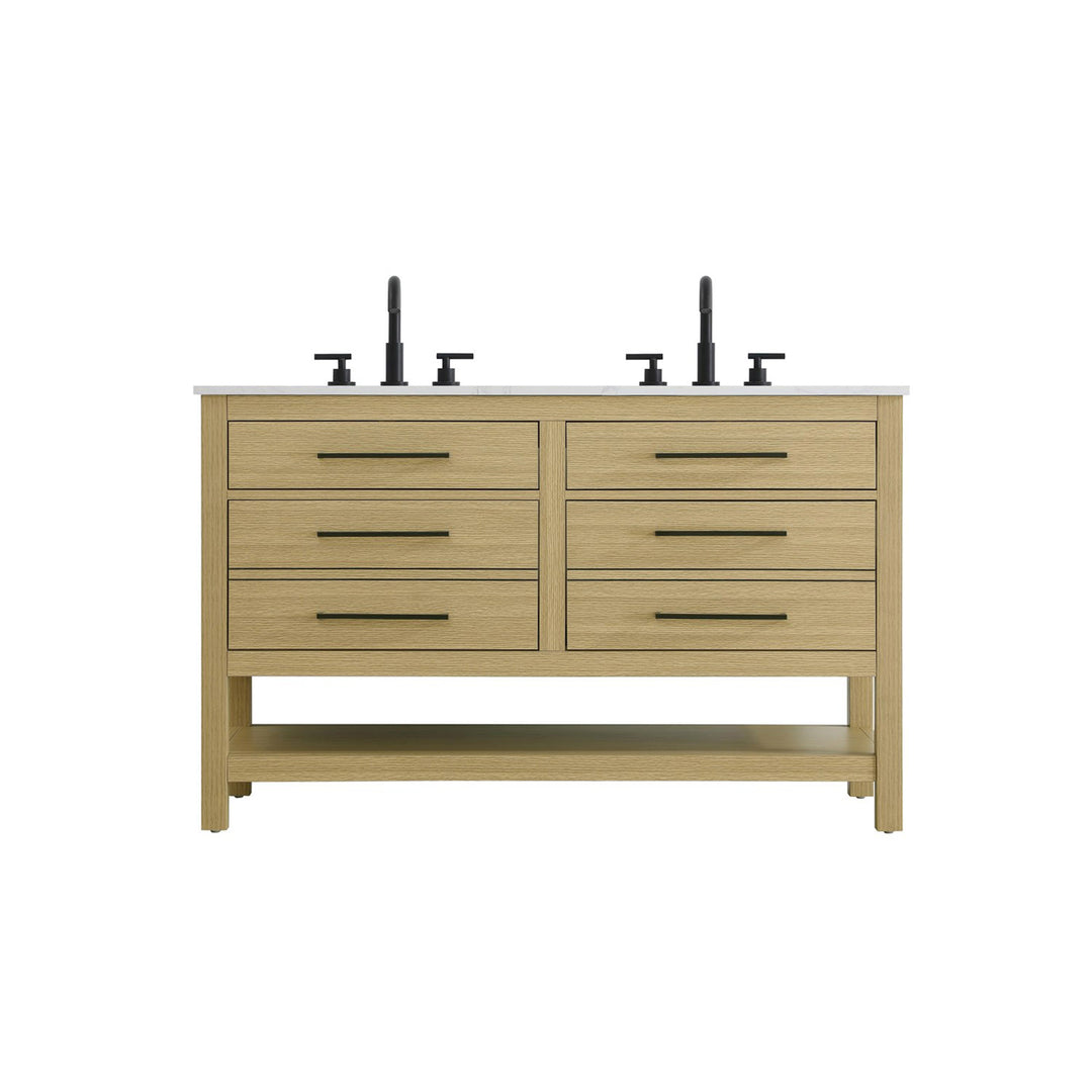 60 Inch Double Bathroom Vanity In Honey Brown - View 3 - Joshua Marshal
