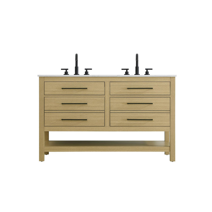 60 Inch Double Bathroom Vanity In Honey Brown - View 3 - Joshua Marshal