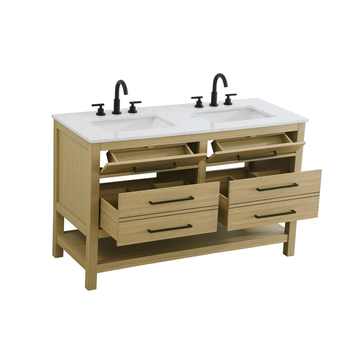 60 Inch Double Bathroom Vanity In Honey Brown - View 4 - Joshua Marshal