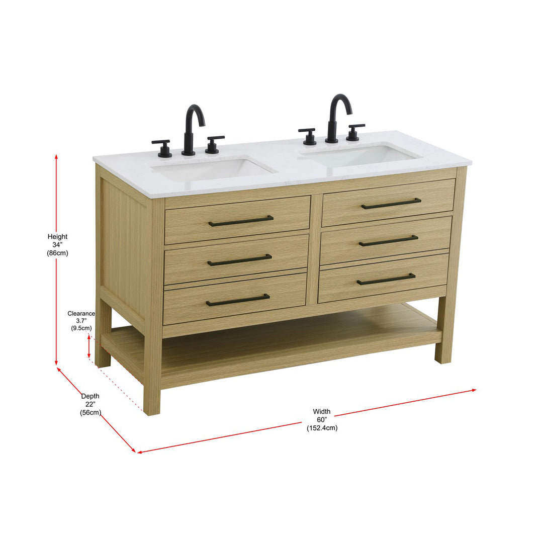 60 Inch Double Bathroom Vanity In Honey Brown - View 5 - Joshua Marshal