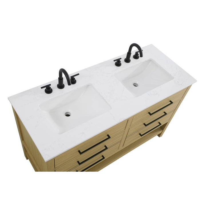 60 Inch Double Bathroom Vanity In Honey Brown - View 6 - Joshua Marshal