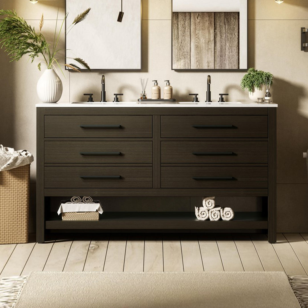 60 Inch Double Bathroom Vanity In Mocha Brown Mocha Brown Finish - KITCHEN & BATH by Joshua Marshal