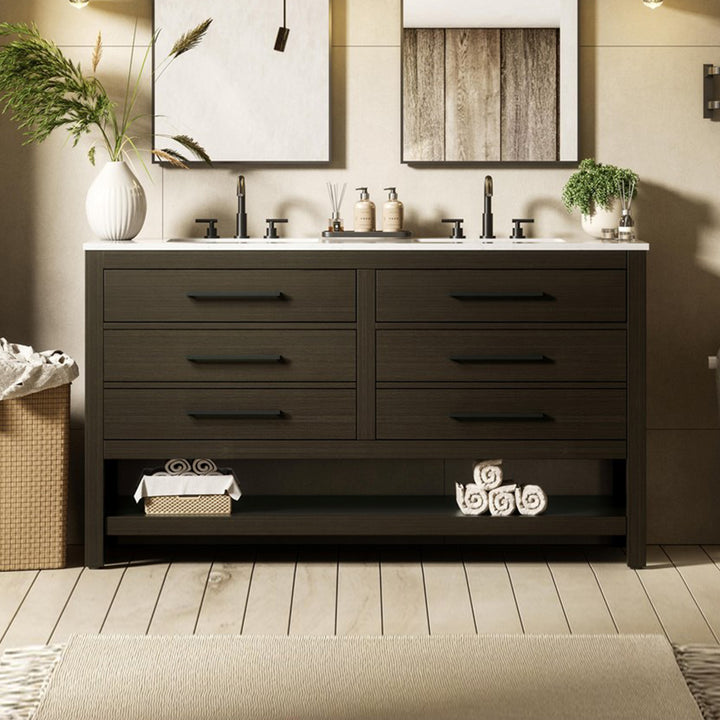 60 Inch Double Bathroom Vanity In Mocha Brown Mocha Brown Finish - KITCHEN & BATH by Joshua Marshal