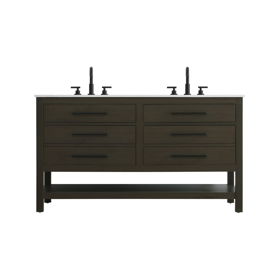 60 Inch Double Bathroom Vanity In Mocha Brown - View 3 - Joshua Marshal