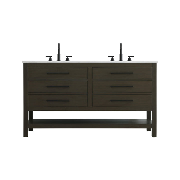 60 Inch Double Bathroom Vanity In Mocha Brown - View 3 - Joshua Marshal