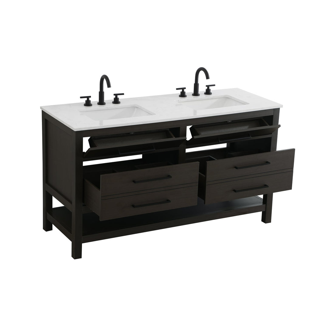 60 Inch Double Bathroom Vanity In Mocha Brown - View 4 - Joshua Marshal