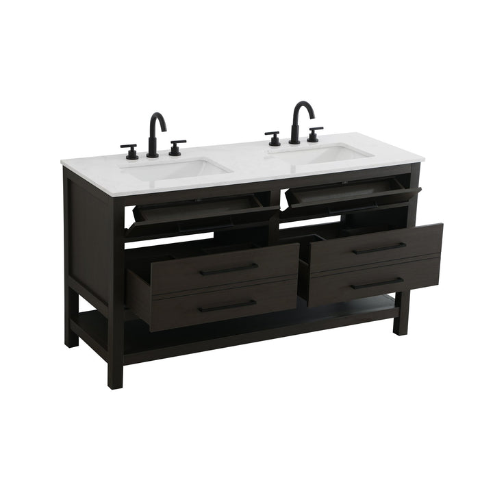 60 Inch Double Bathroom Vanity In Mocha Brown - View 4 - Joshua Marshal