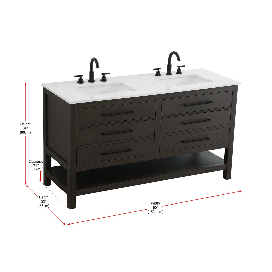 60 Inch Double Bathroom Vanity In Mocha Brown - View 6 - Joshua Marshal