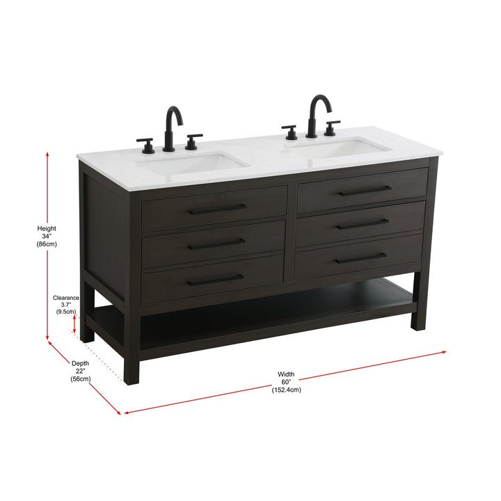 60 Inch Double Bathroom Vanity In Mocha Brown - View 6 - Joshua Marshal