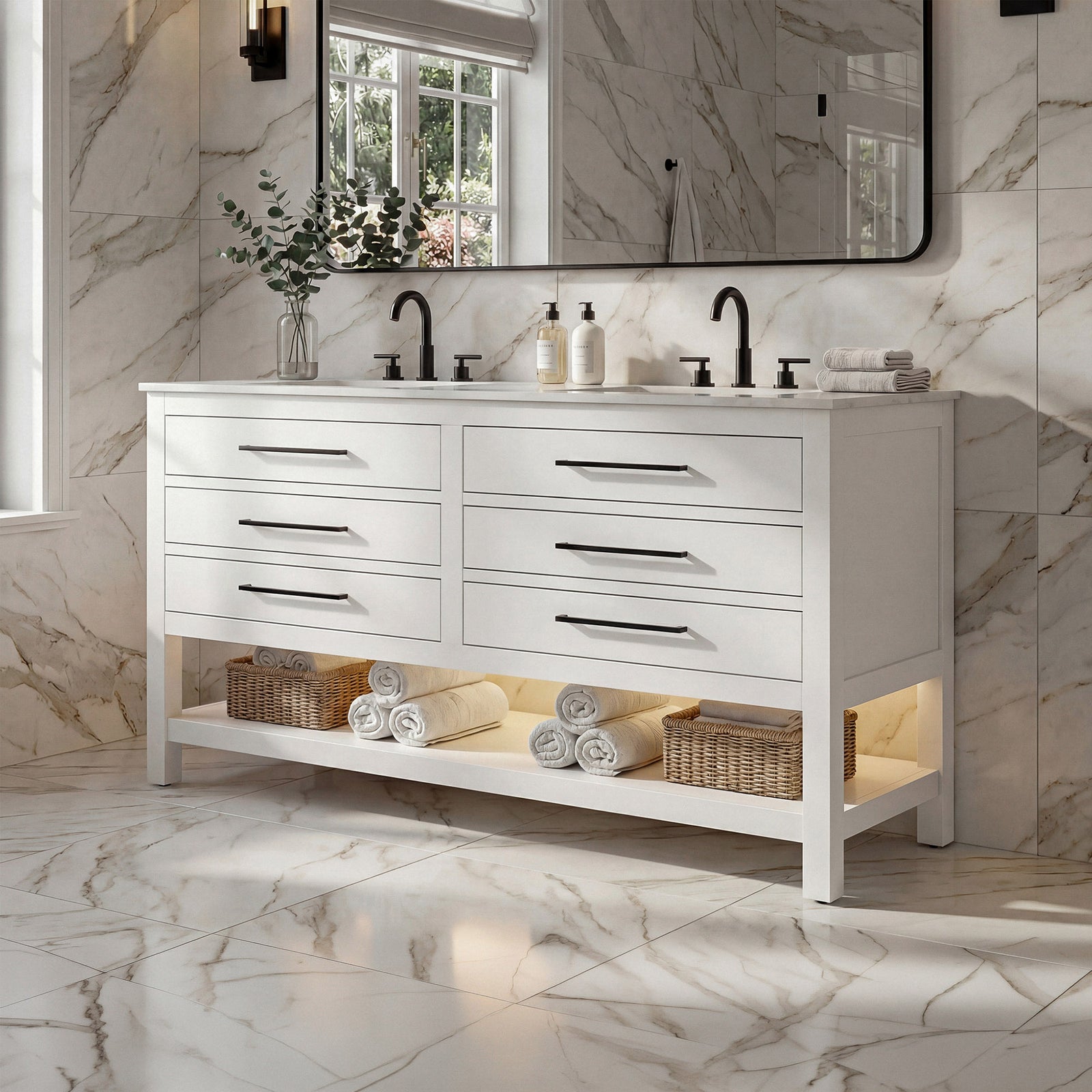 60 Inch Double Bathroom Vanity In White White Finish - KITCHEN & BATH by Joshua Marshal