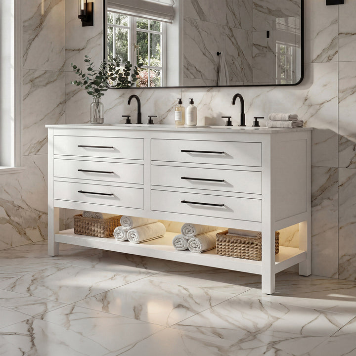 60 Inch Double Bathroom Vanity In White White Finish - KITCHEN & BATH by Joshua Marshal