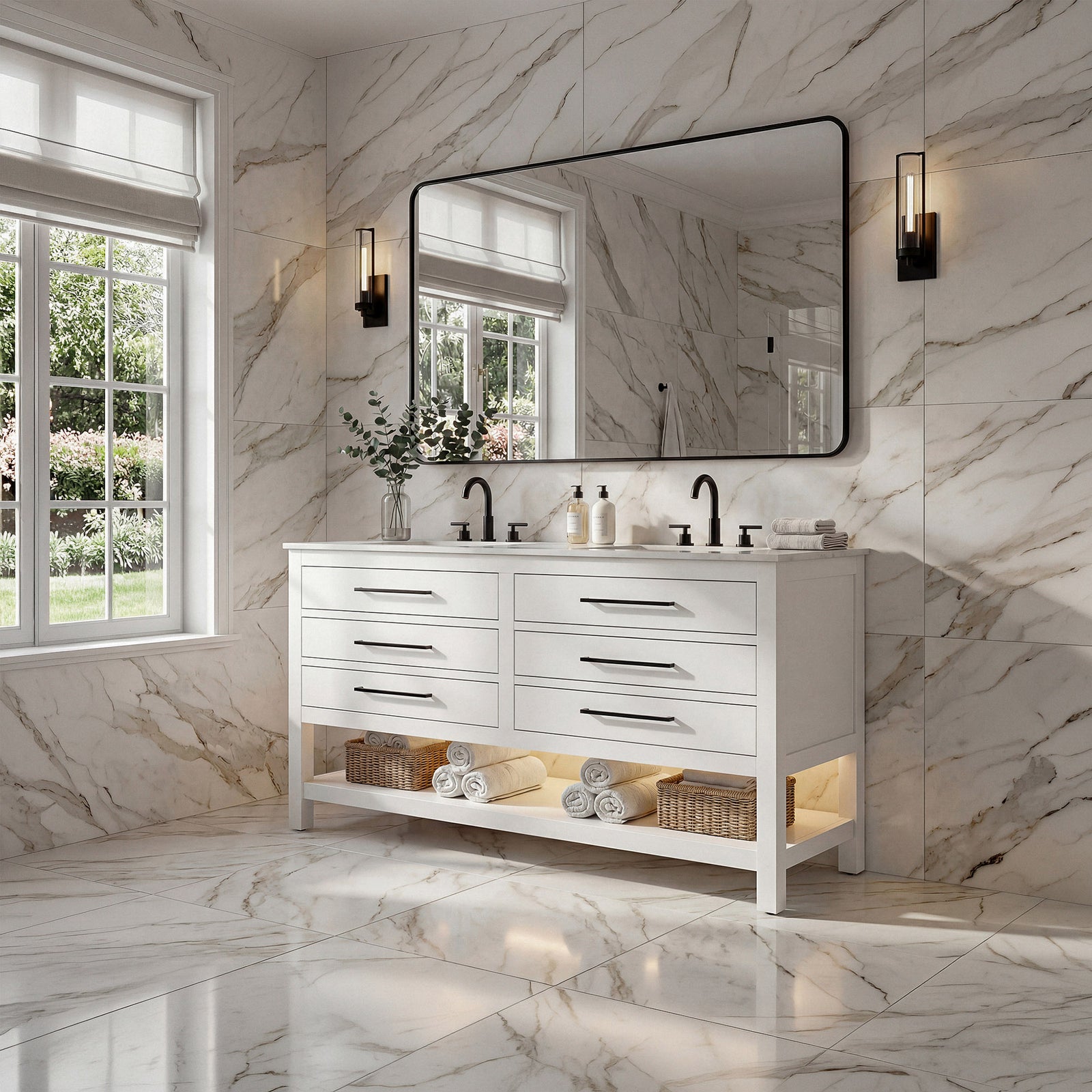 60 Inch Double Bathroom Vanity In White - View 2 - Joshua Marshal