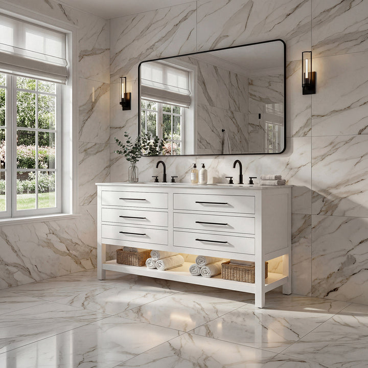 60 Inch Double Bathroom Vanity In White - View 2 - Joshua Marshal