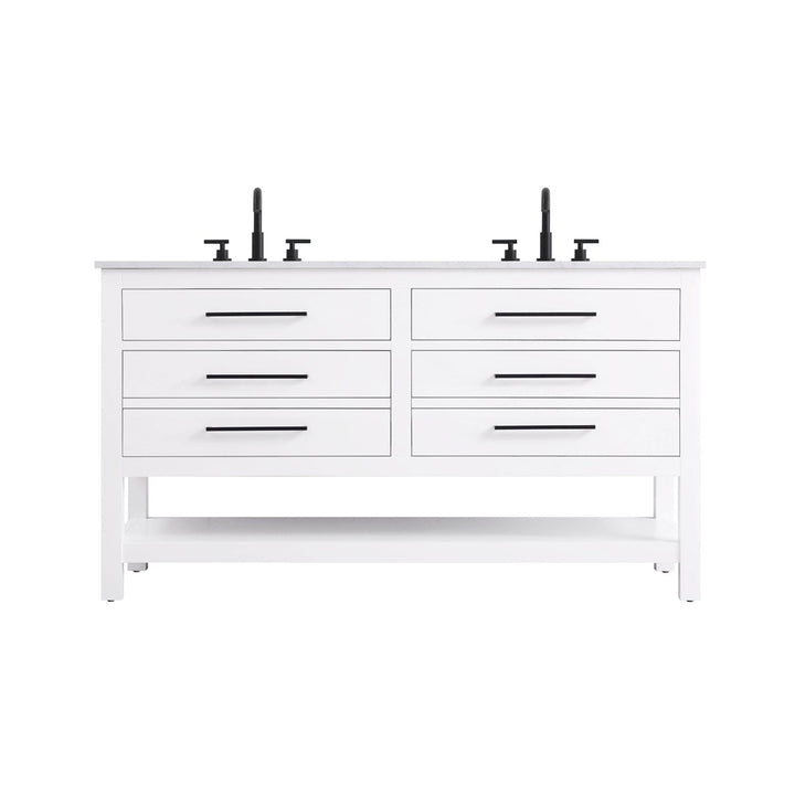 60 Inch Double Bathroom Vanity In White - View 3 - Joshua Marshal