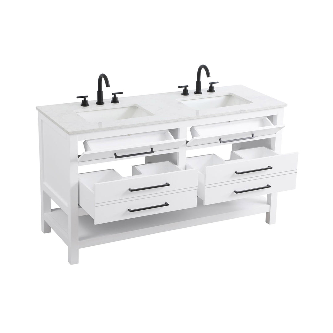 60 Inch Double Bathroom Vanity In White - View 4 - Joshua Marshal