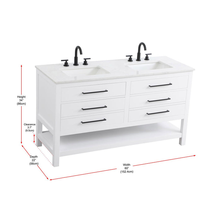 60 Inch Double Bathroom Vanity In White - View 5 - Joshua Marshal