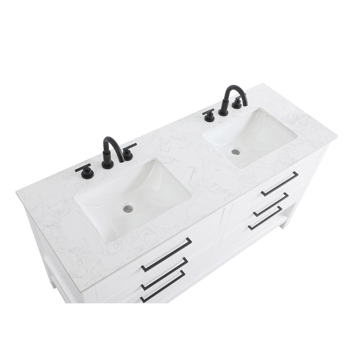 60 Inch Double Bathroom Vanity In White - View 6 - Joshua Marshal