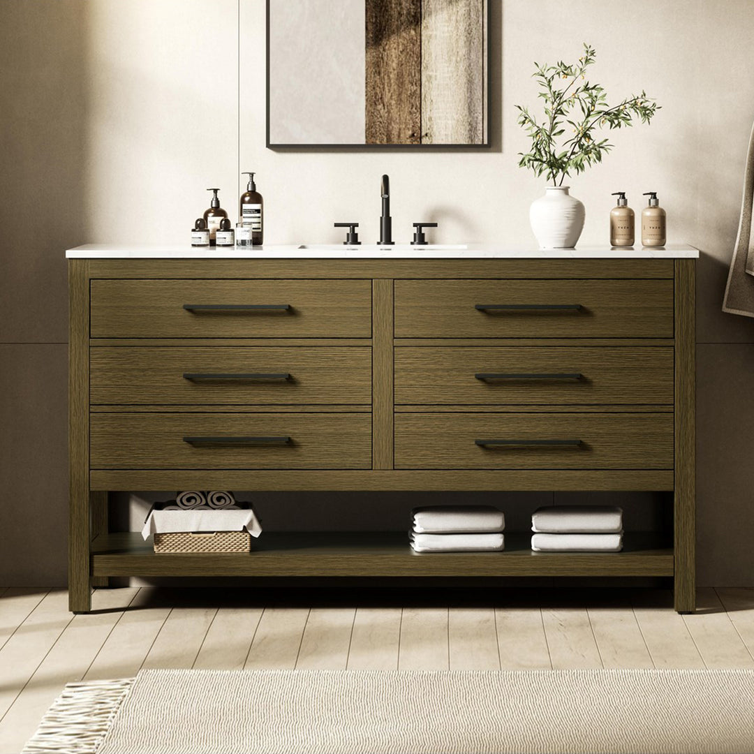 60 Inch Single Bathroom Vanity In Chestnut Brown Chestnut Brown Finish - KITCHEN & BATH by Joshua Marshal