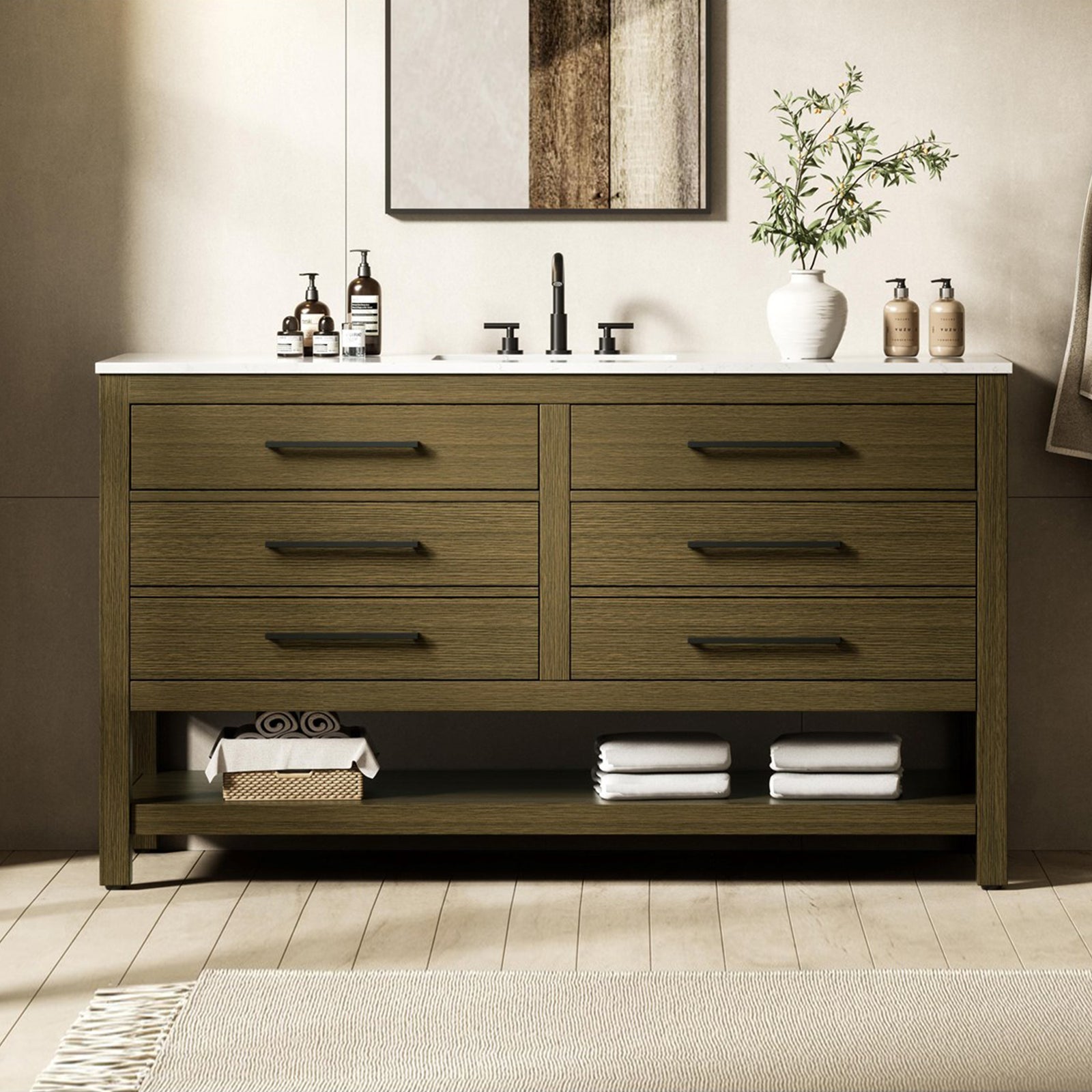 60 Inch Single Bathroom Vanity In Chestnut Brown Chestnut Brown Finish - KITCHEN & BATH by Joshua Marshal