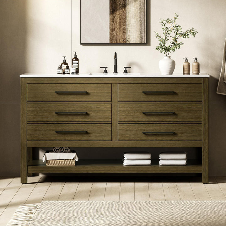 60 Inch Single Bathroom Vanity In Chestnut Brown Chestnut Brown Finish - KITCHEN & BATH by Joshua Marshal