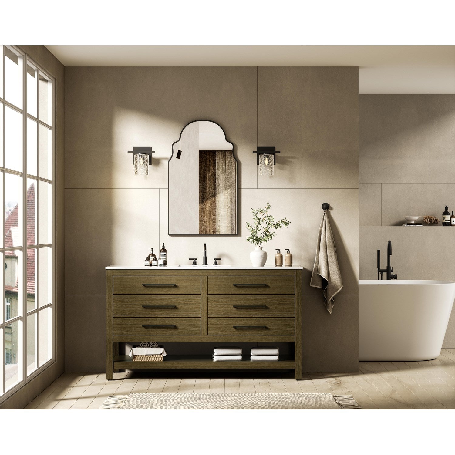 60 Inch Single Bathroom Vanity In Chestnut Brown - View 2 - Joshua Marshal