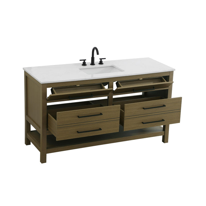 60 Inch Single Bathroom Vanity In Chestnut Brown - View 4 - Joshua Marshal