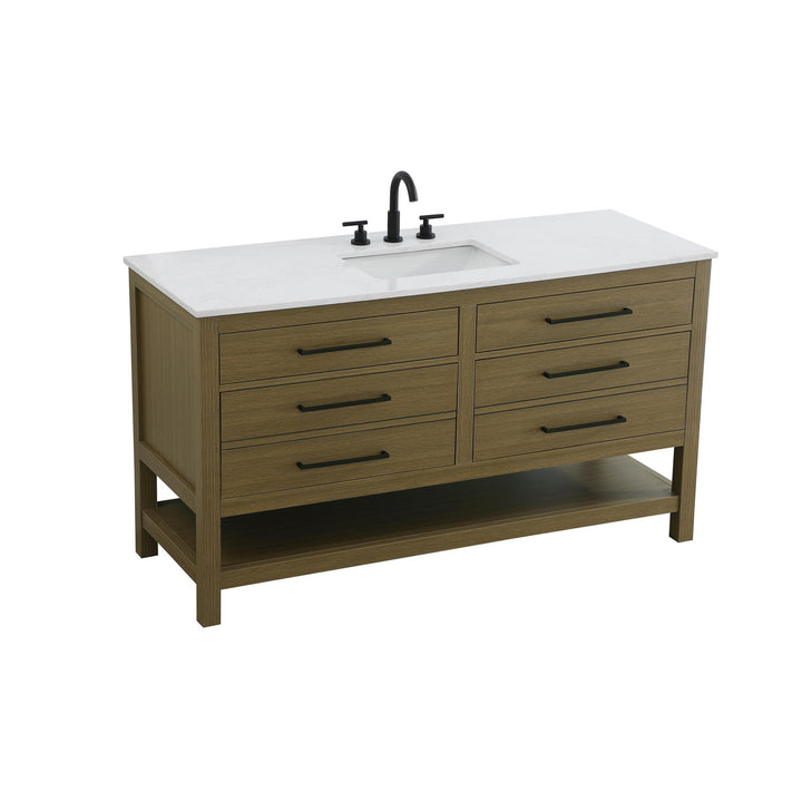 60 Inch Single Bathroom Vanity In Chestnut Brown - View 5 - Joshua Marshal