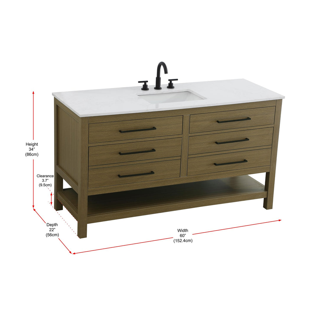 60 Inch Single Bathroom Vanity In Chestnut Brown - View 6 - Joshua Marshal