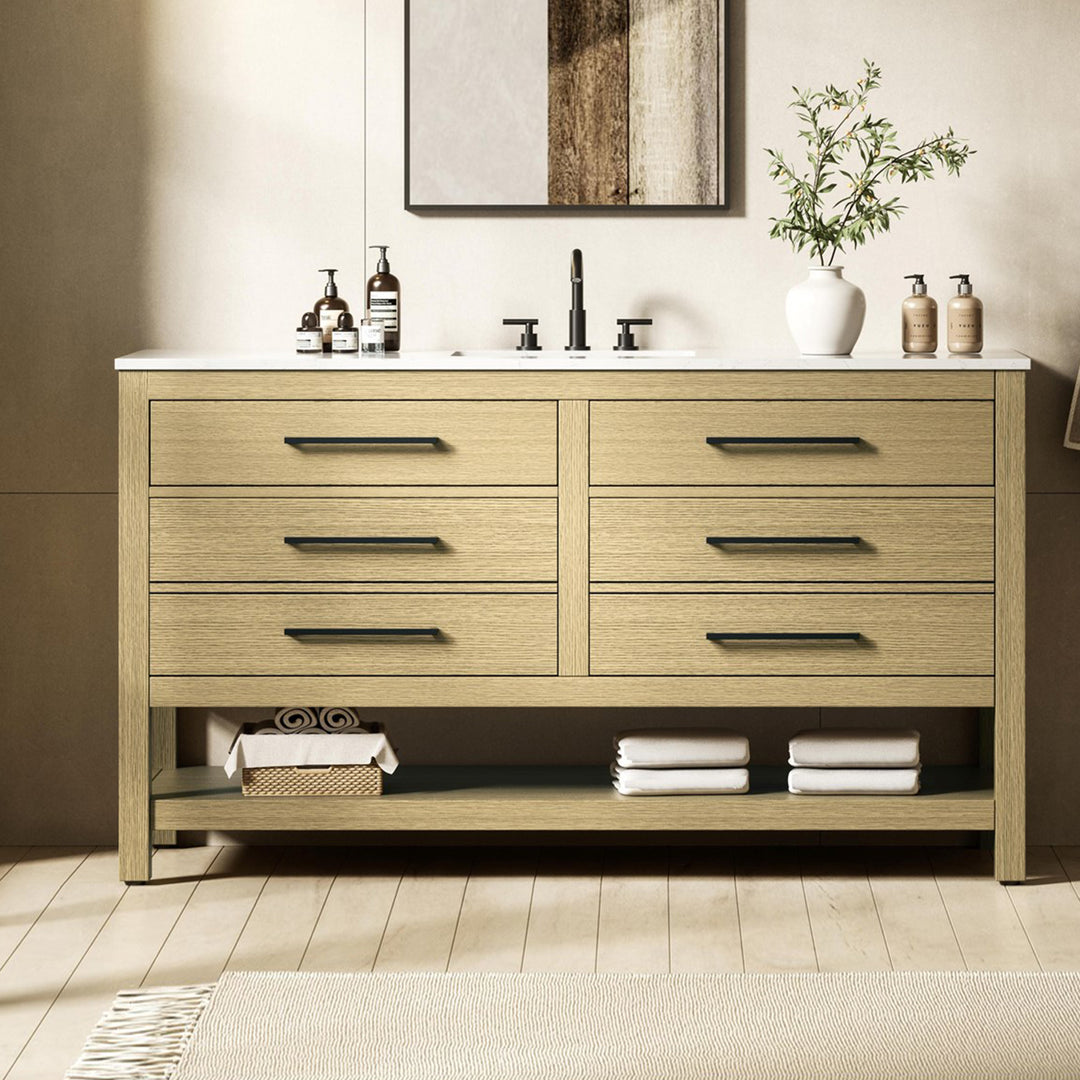 60 Inch Single Bathroom Vanity In Honey Brown Honey Brown Finish - KITCHEN & BATH by Joshua Marshal
