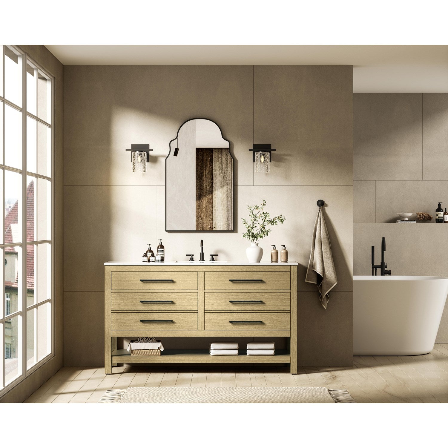 60 Inch Single Bathroom Vanity In Honey Brown - View 2 - Joshua Marshal