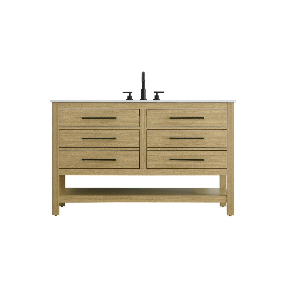 60 Inch Single Bathroom Vanity In Honey Brown - View 3 - Joshua Marshal