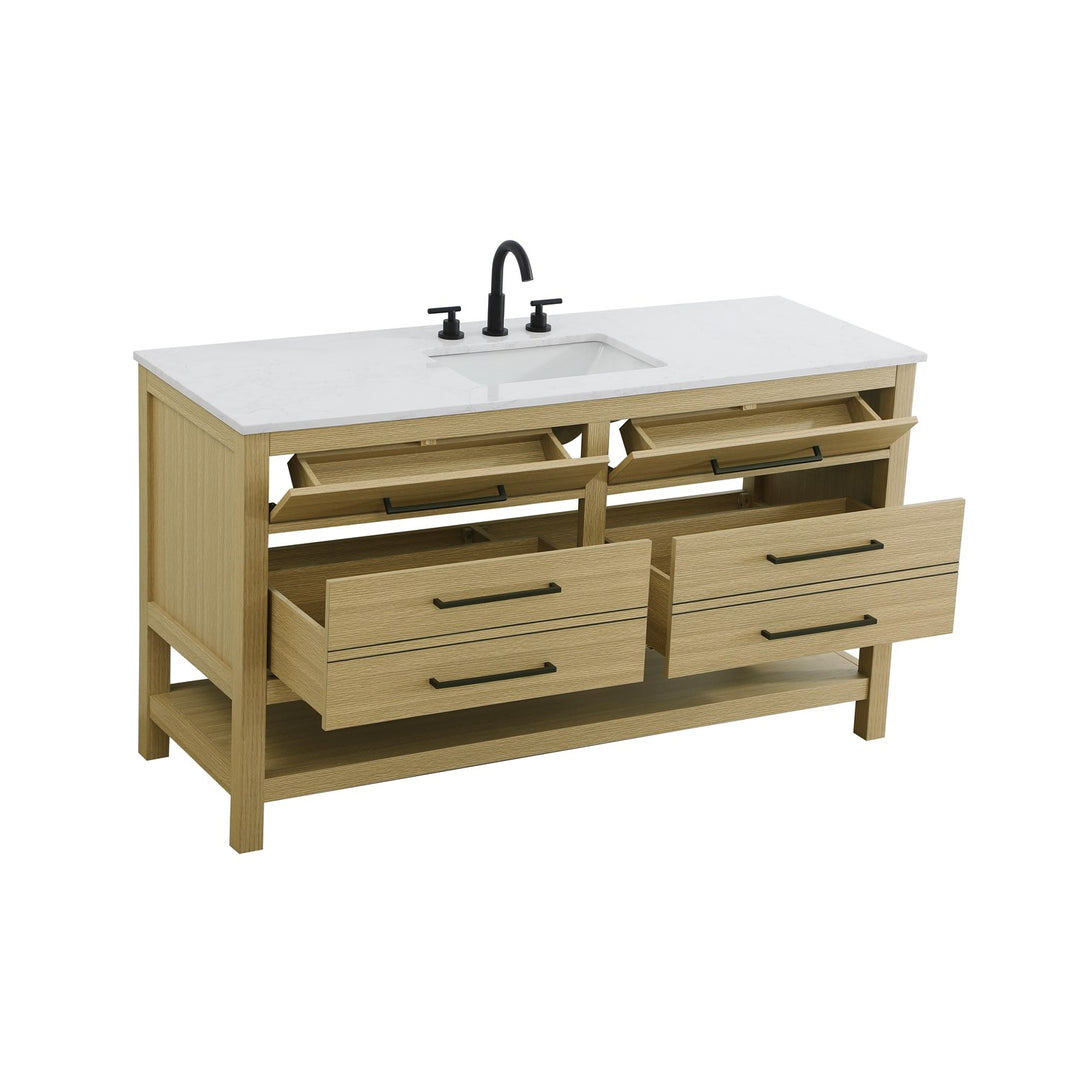 60 Inch Single Bathroom Vanity In Honey Brown - View 4 - Joshua Marshal