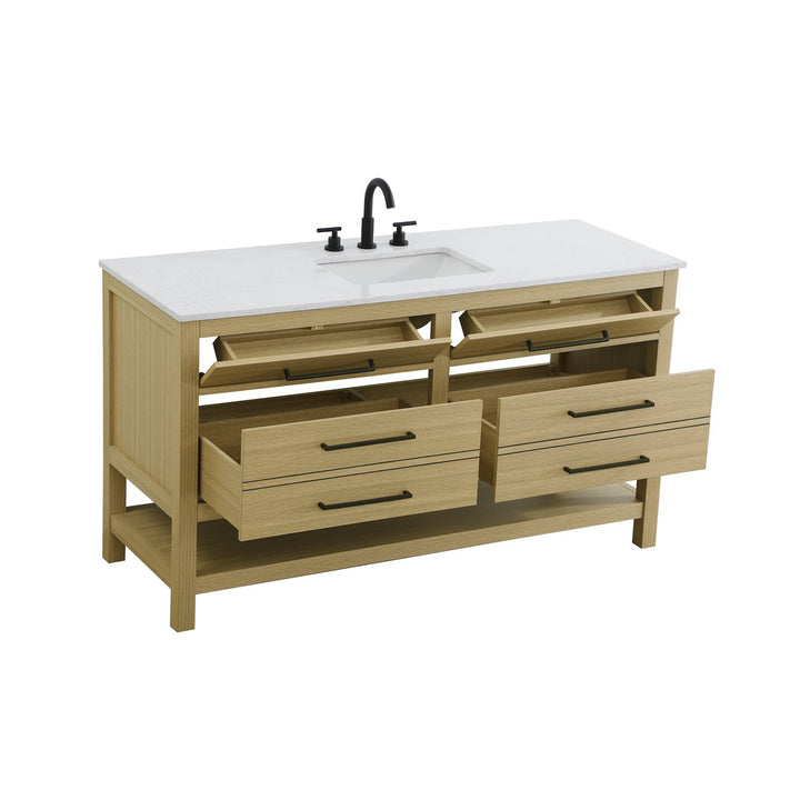60 Inch Single Bathroom Vanity In Honey Brown - View 4 - Joshua Marshal