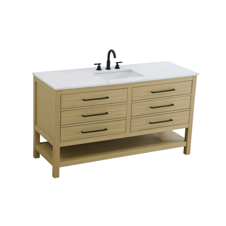 60 Inch Single Bathroom Vanity In Honey Brown - View 5 - Joshua Marshal