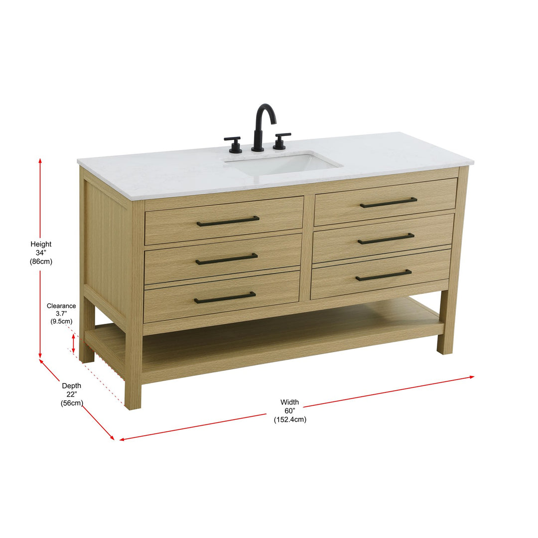 60 Inch Single Bathroom Vanity In Honey Brown - View 6 - Joshua Marshal