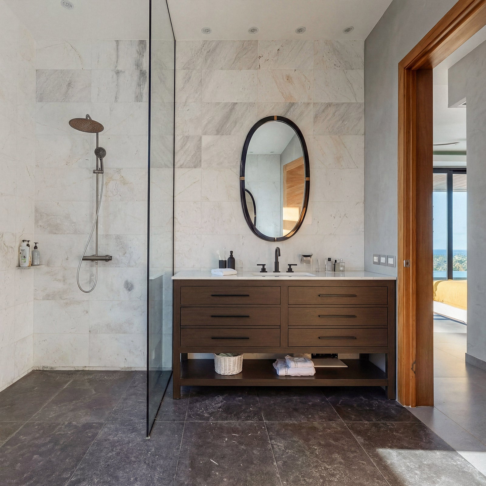 60 Inch Single Bathroom Vanity In Mocha Brown - View 2 - Joshua Marshal