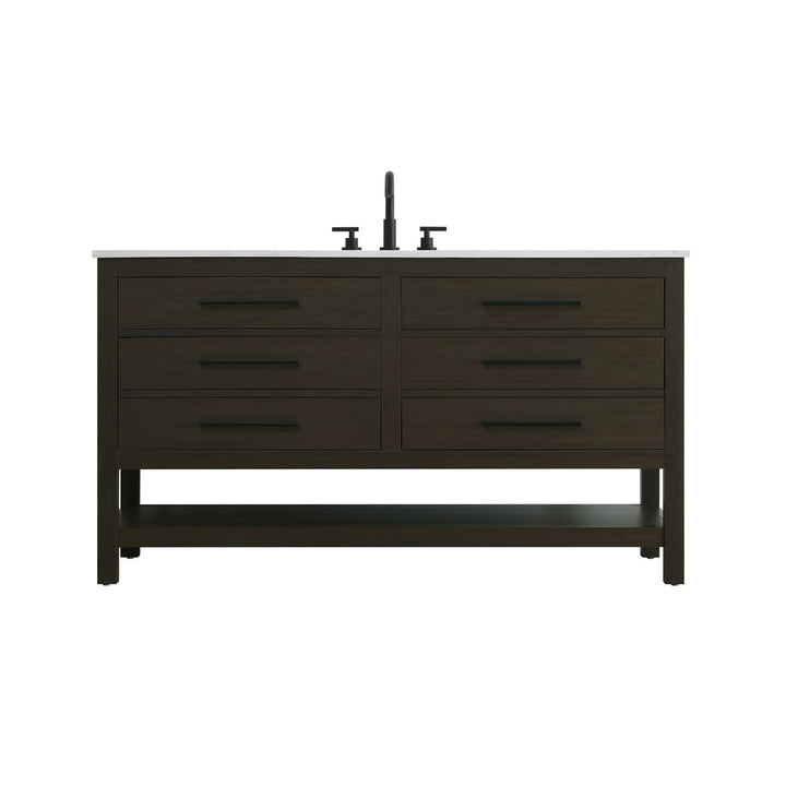60 Inch Single Bathroom Vanity In Mocha Brown - View 3 - Joshua Marshal