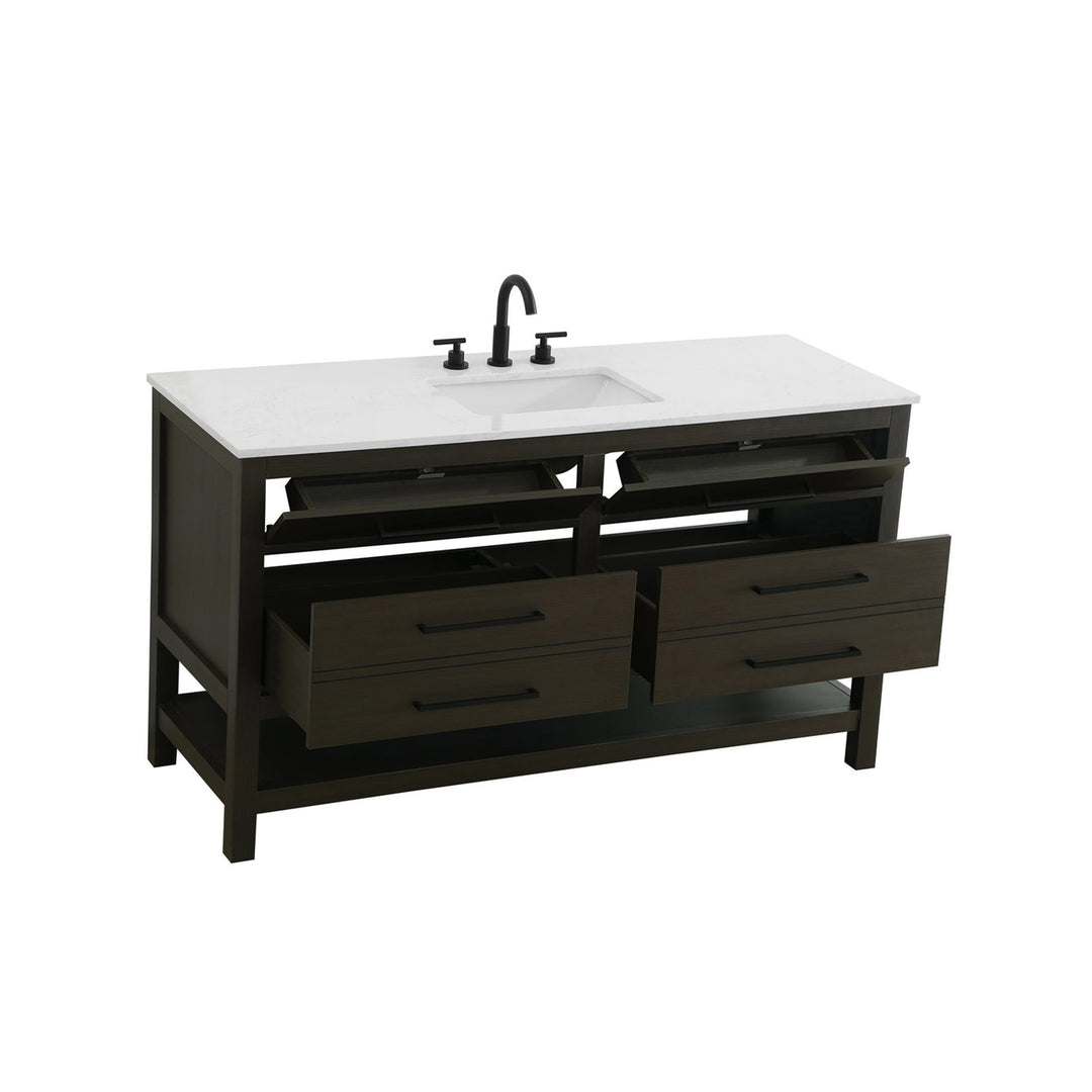 60 Inch Single Bathroom Vanity In Mocha Brown - View 4 - Joshua Marshal