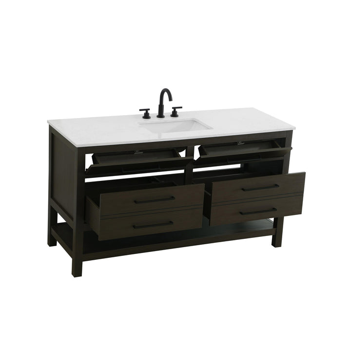 60 Inch Single Bathroom Vanity In Mocha Brown - View 4 - Joshua Marshal