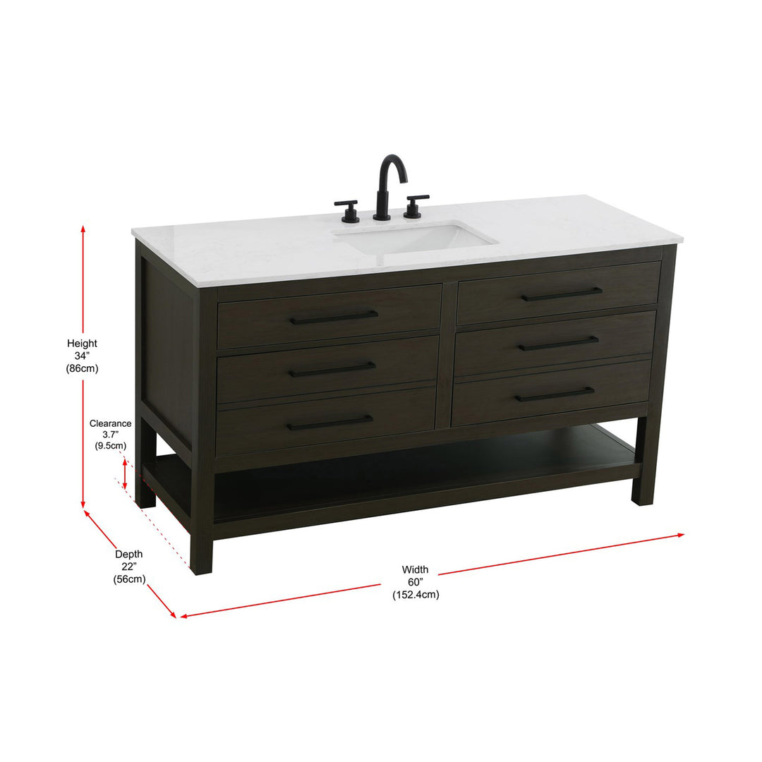 60 Inch Single Bathroom Vanity In Mocha Brown - View 5 - Joshua Marshal