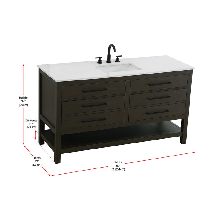 60 Inch Single Bathroom Vanity In Mocha Brown - View 5 - Joshua Marshal
