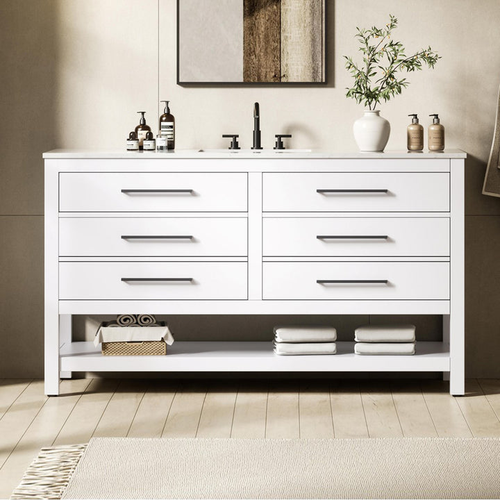 60 Inch Single Bathroom Vanity In White White Finish - KITCHEN & BATH by Joshua Marshal