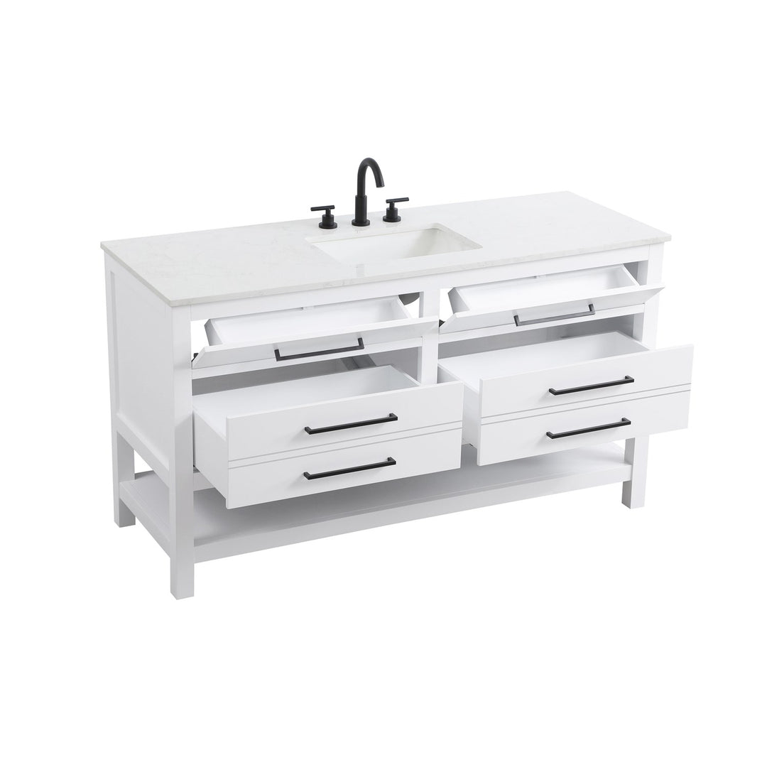 60 Inch Single Bathroom Vanity In White - View 4 - Joshua Marshal