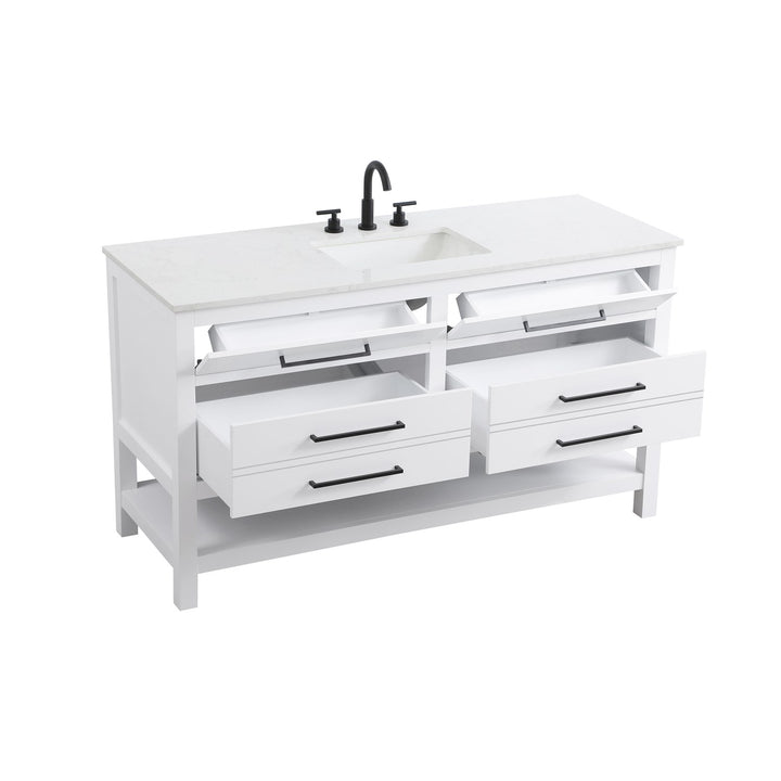 60 Inch Single Bathroom Vanity In White - View 4 - Joshua Marshal