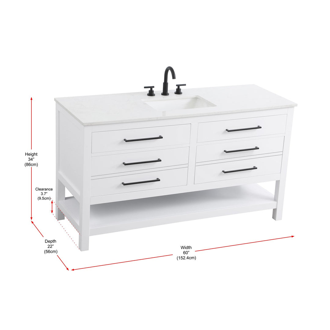 60 Inch Single Bathroom Vanity In White - View 6 - Joshua Marshal